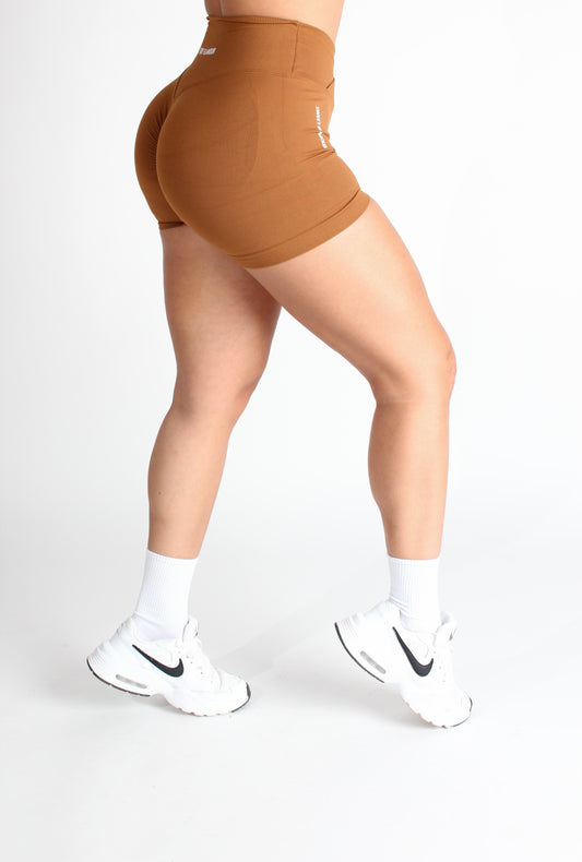 Caramel V-Waist Scrunch Shorts (7640873828537)