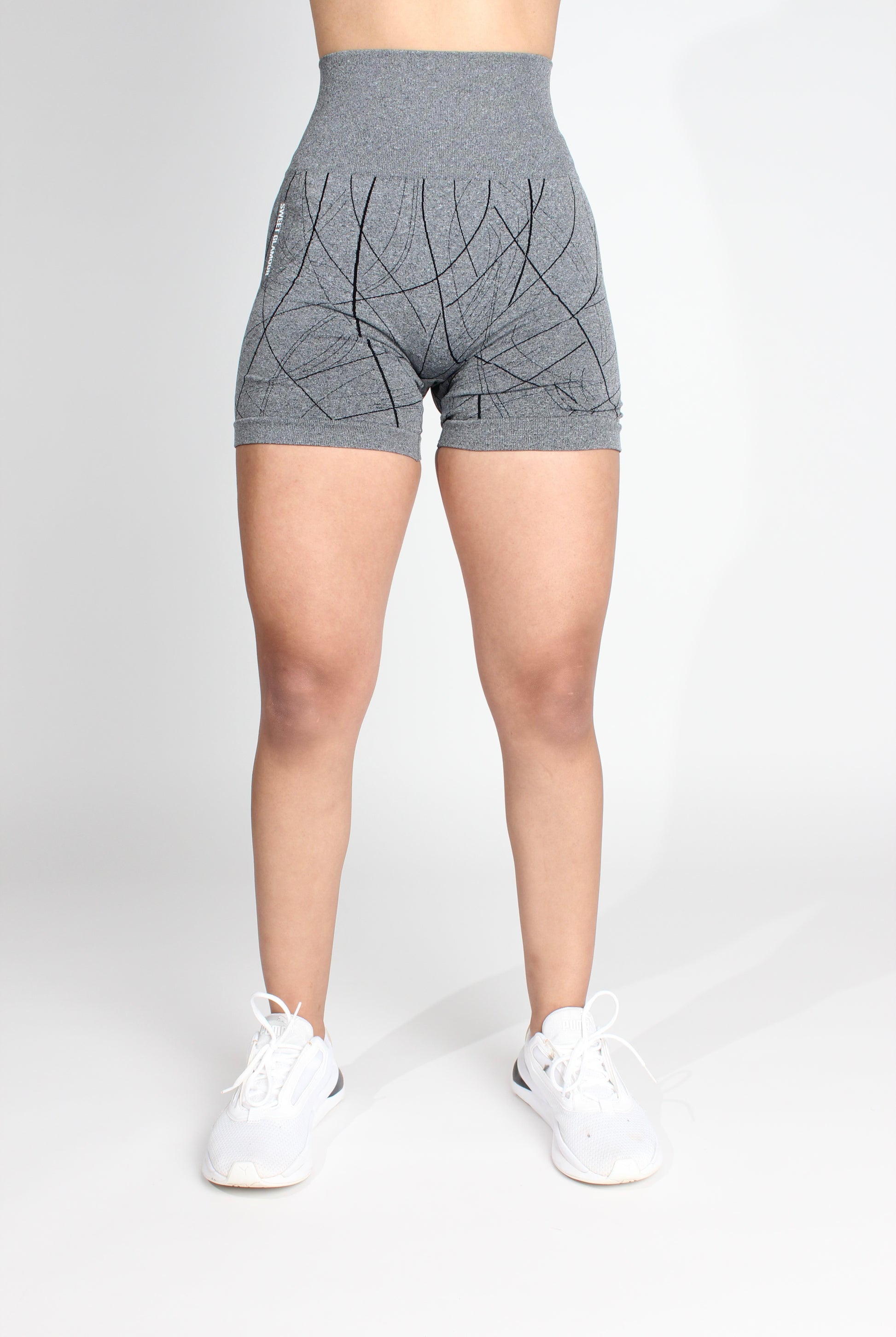 Steel Gray Scribble Scrunch Shorts (7584438091961)