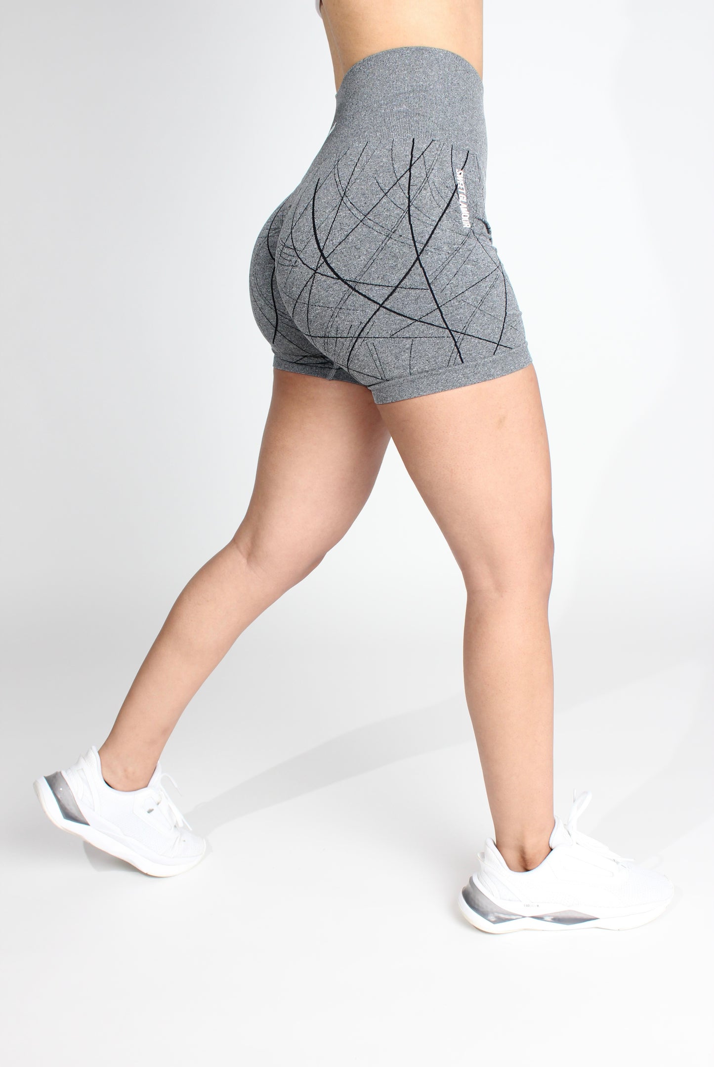 Steel Gray Scribble Scrunch Shorts (7584438091961)