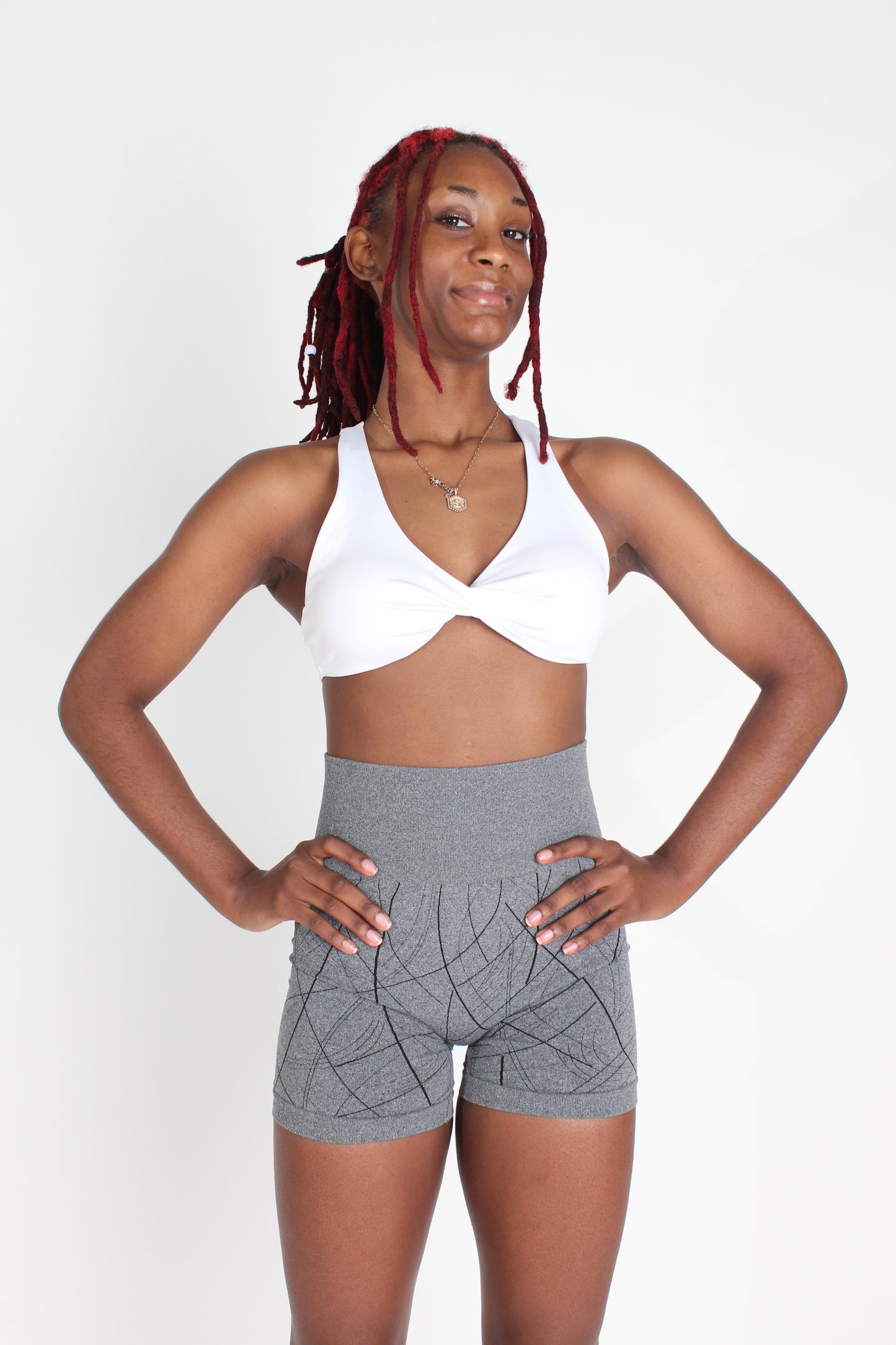 White Twist Front Sports Bra (7584438386873)