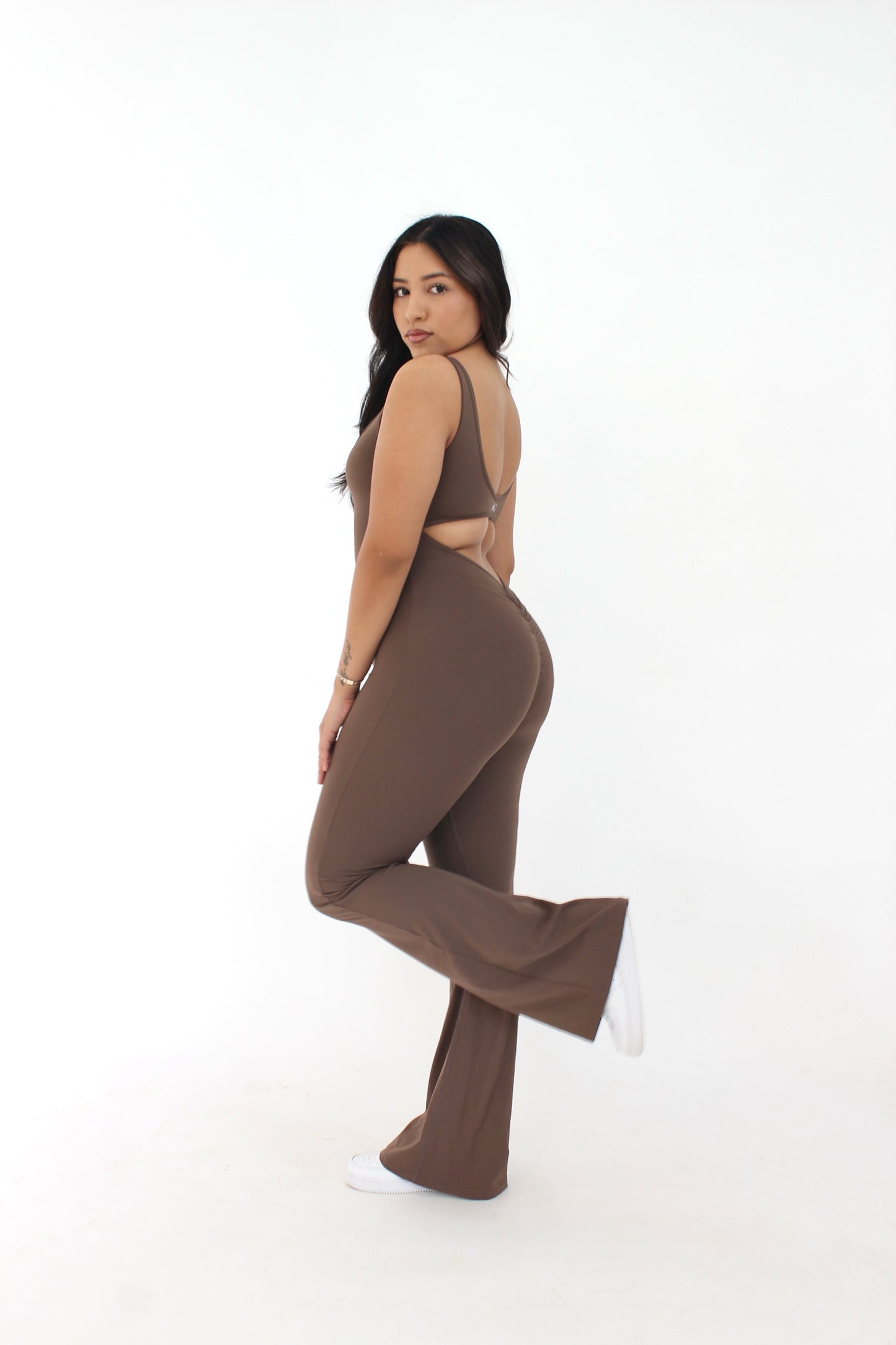 Coffee Scrunch Flare Jumpsuit (7912690188473)