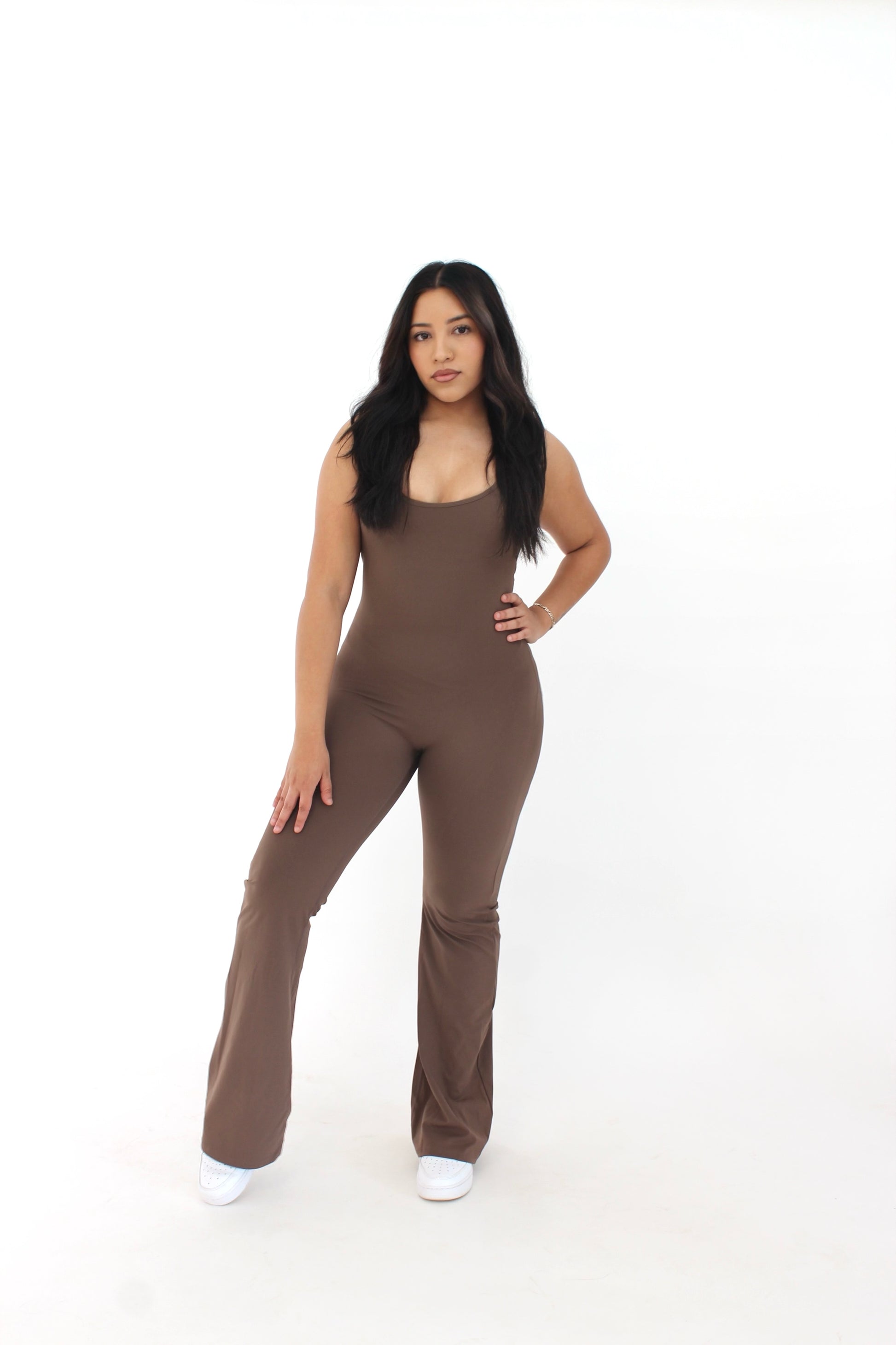 Coffee Scrunch Flare Jumpsuit (7912690188473)