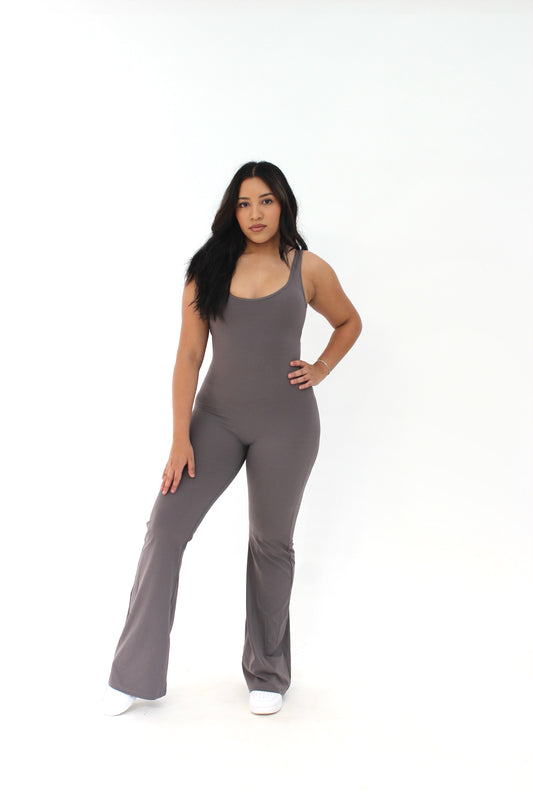 Grey Scrunch Flare Jumpsuit (7912684323001)