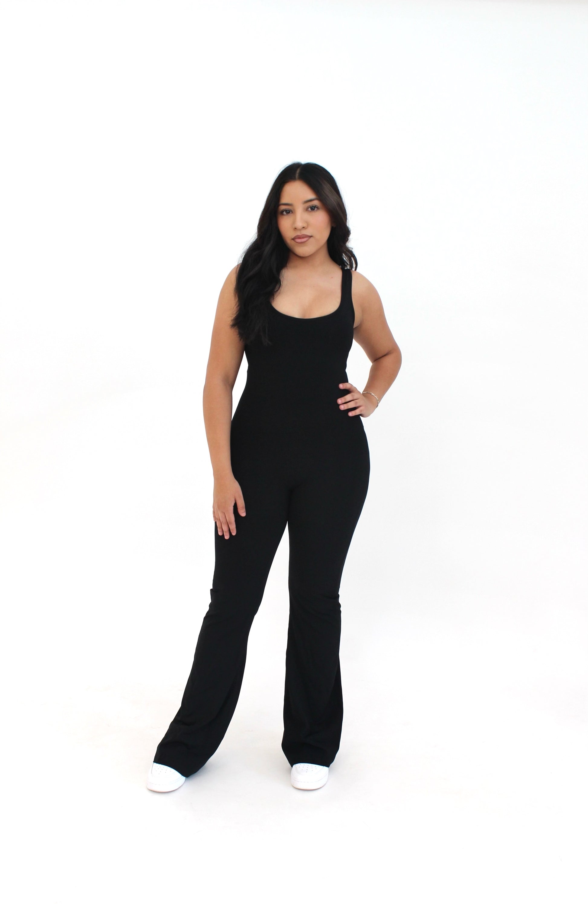 Black Scrunch Flare Jumpsuit (7912683897017)