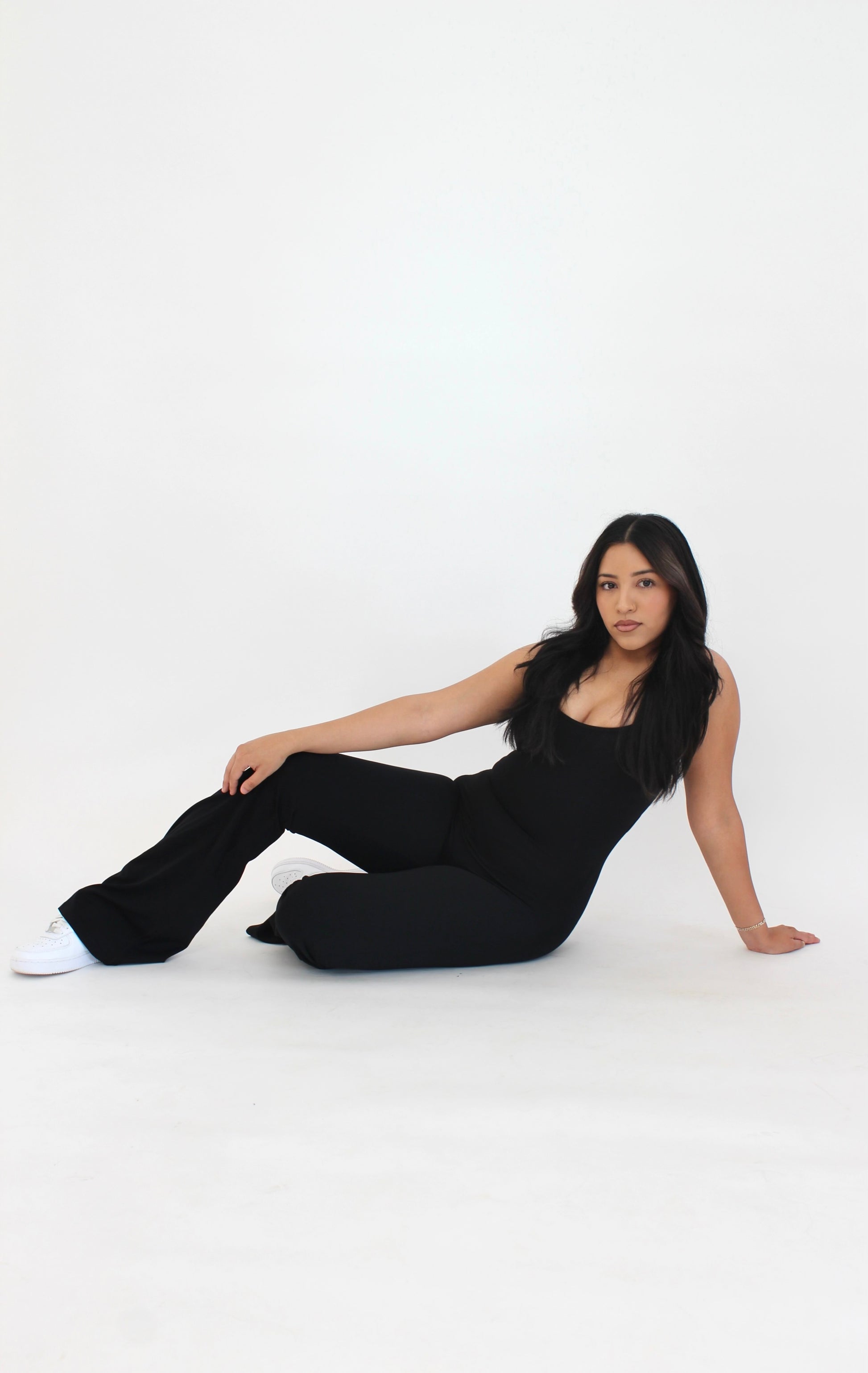 Black Scrunch Flare Jumpsuit (7912683897017)