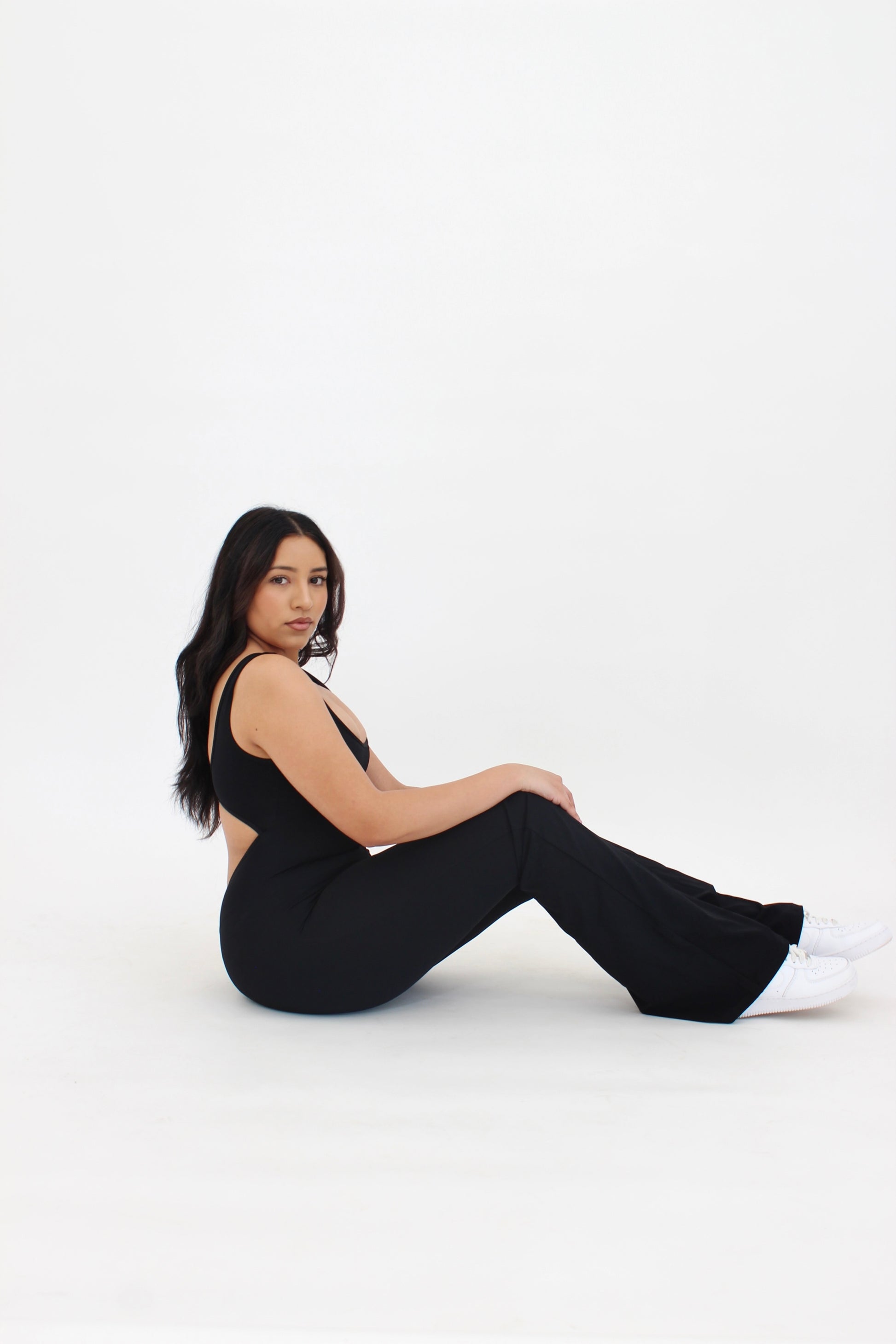 Black Scrunch Flare Jumpsuit (7912683897017)