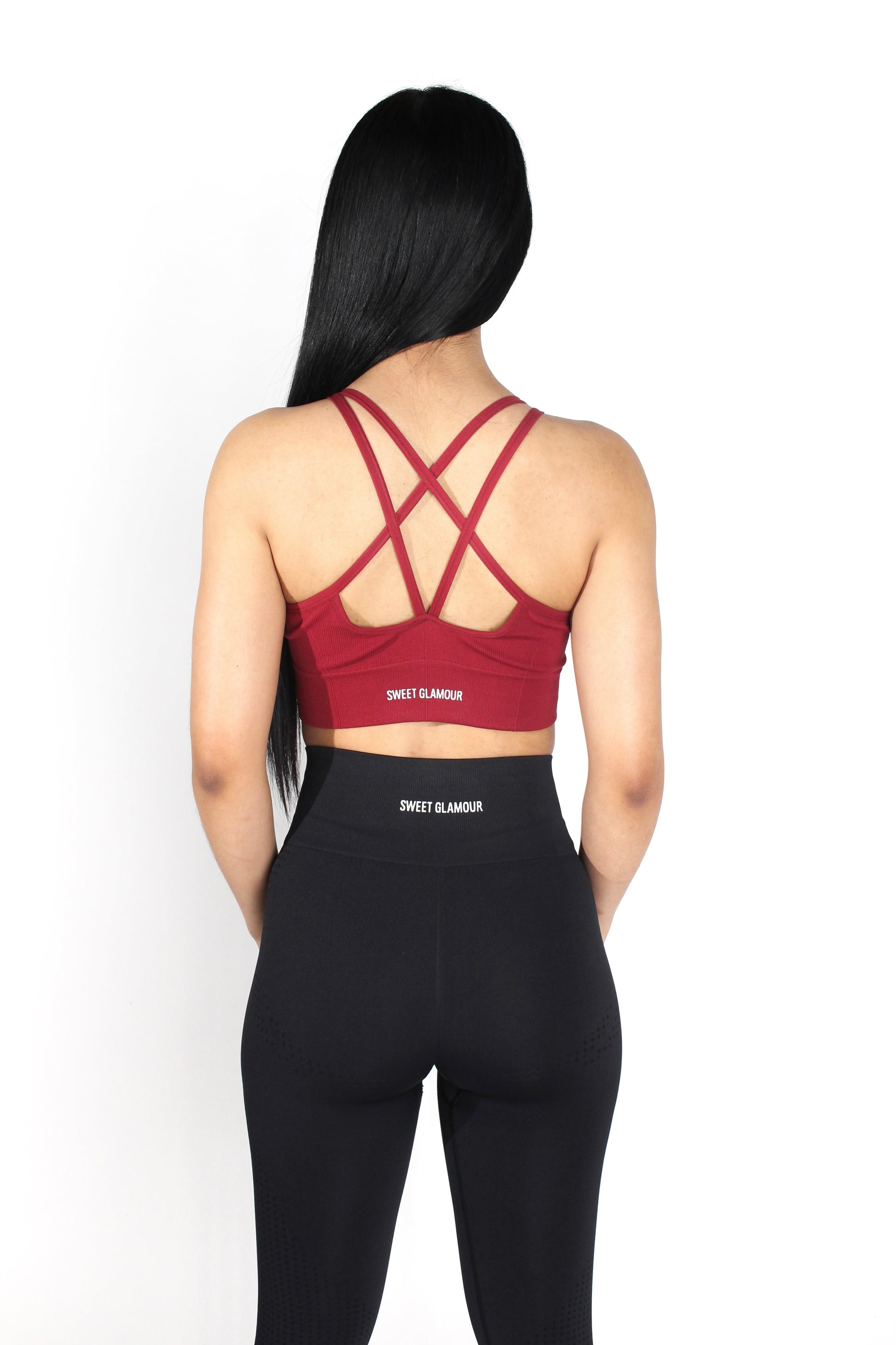 Burgundy Ribbed Crisscross Sports Bra (7574903488697)