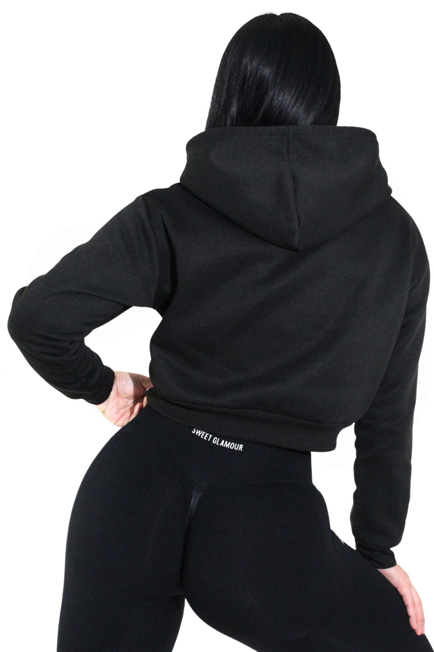 Black Drawstring Crop Hoodie (7550745379001)