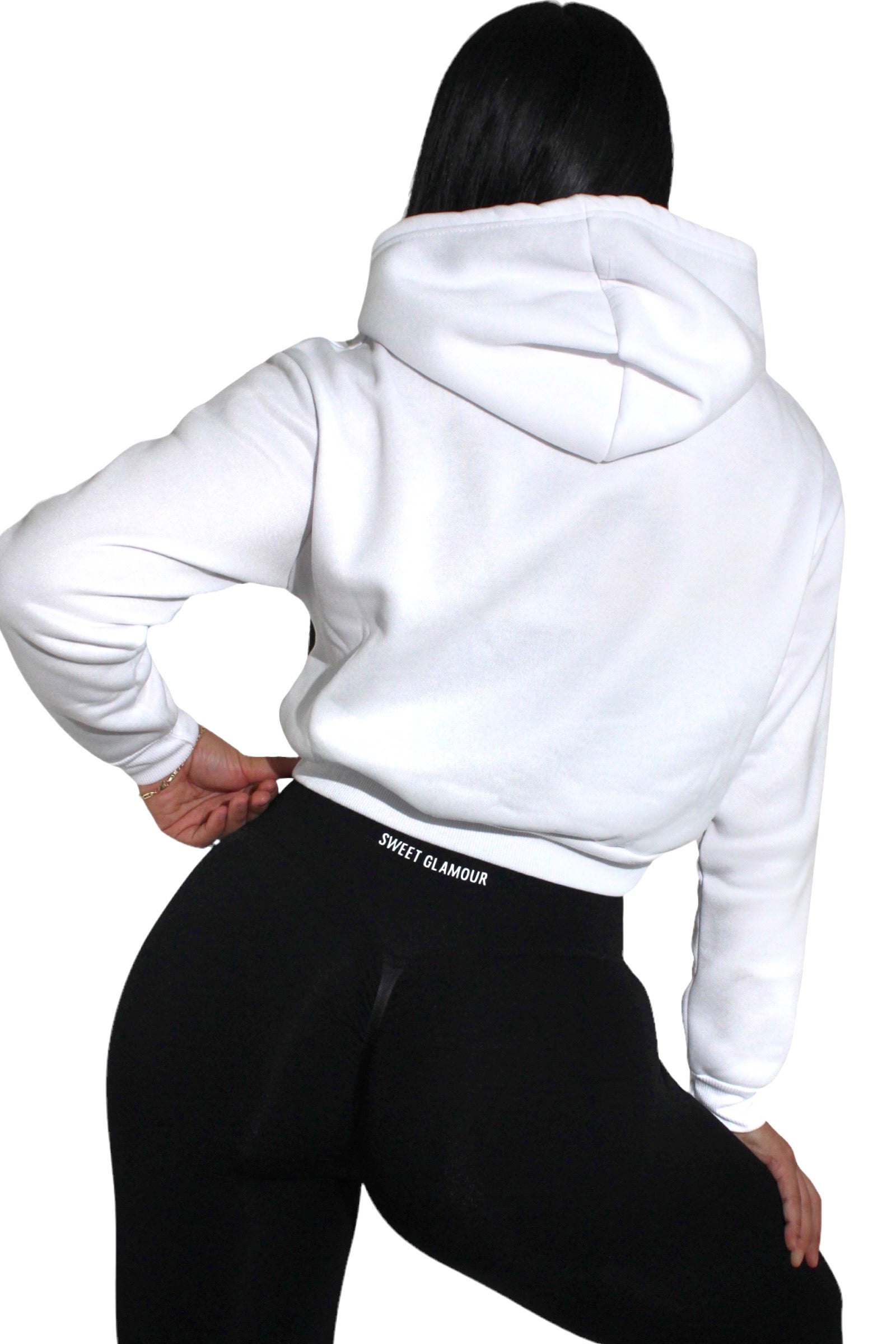 White cropped best sale drawstring hoodie