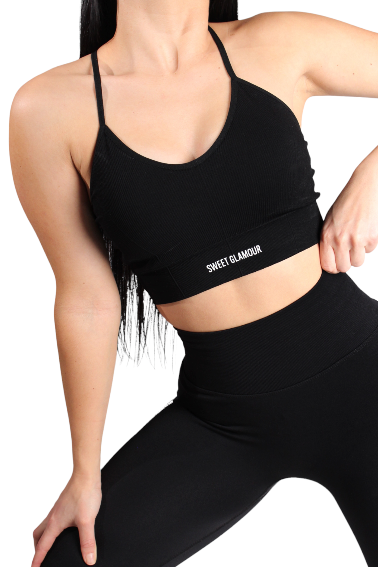 Black Beauty Crosscut Ribbed Sports Bra (7559322140857)