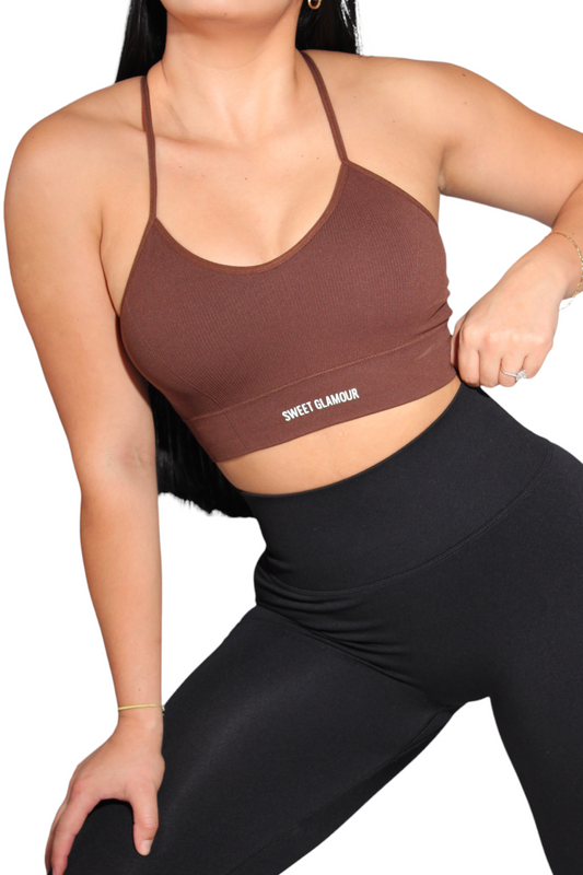 Coffee Brown Crosscut Sports Bra (7559322271929)