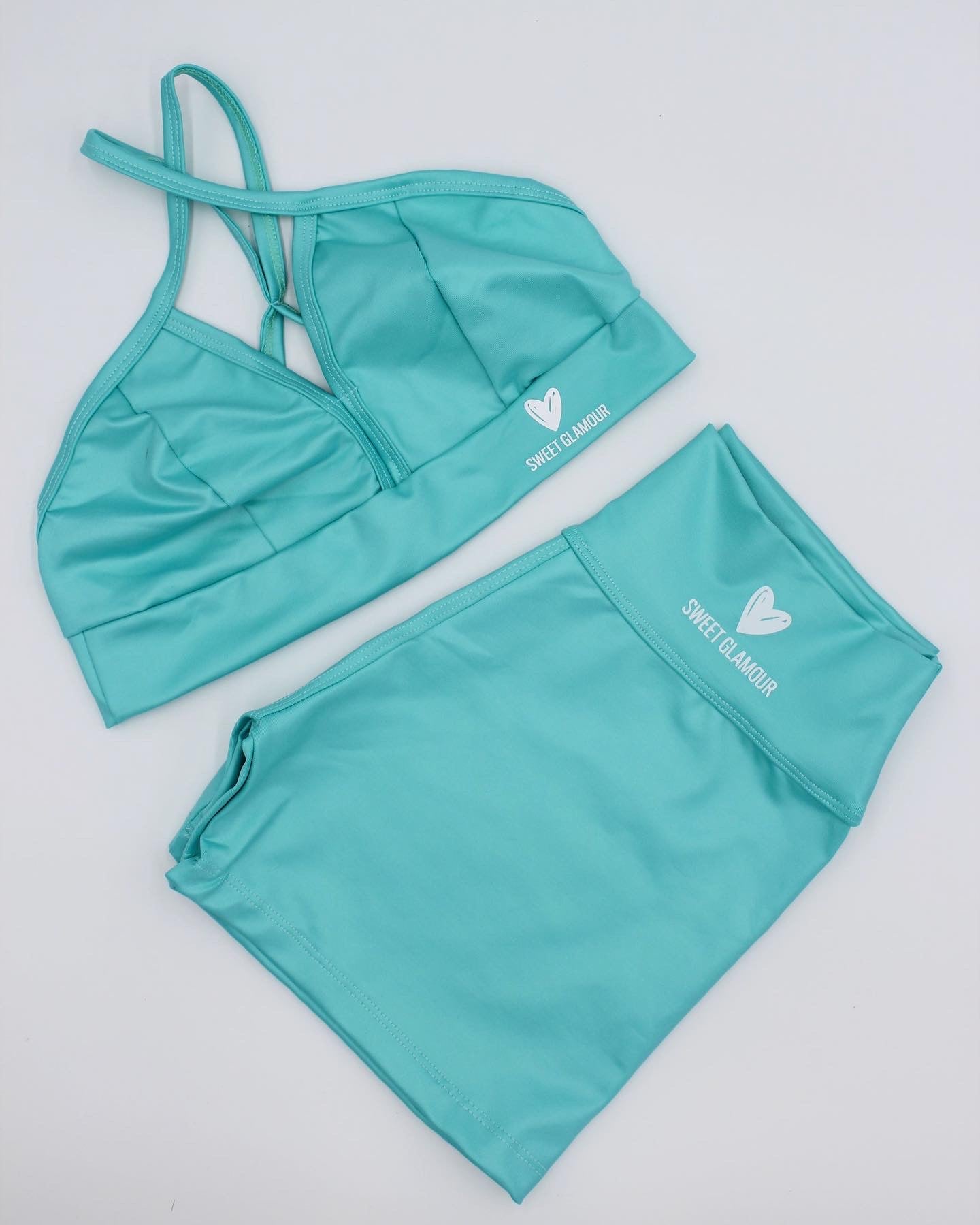 AQUAMARINE LEATHER SHORT / REGULAR SHAPE BRA SET (7277584449721)